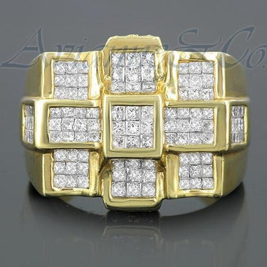 14K Solid Yellow Gold Mens Diamond Ring 3.87 Ctw